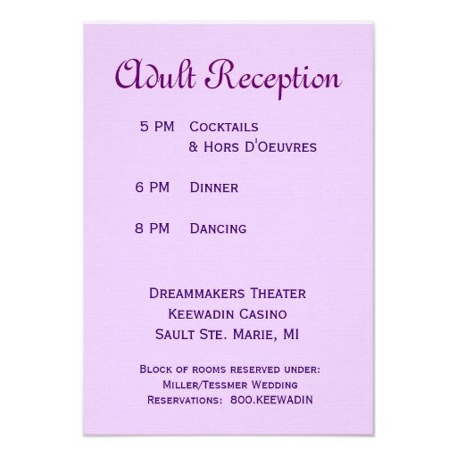 LILAC PURPLE Wedding Reception Card Custom Invitation