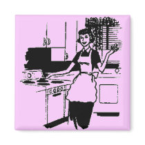 Lilac Retro 50's Housewife in the Kitchen magnets