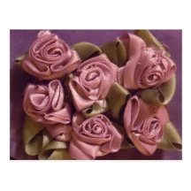Lilac Ribbon Roses and leaves postcard