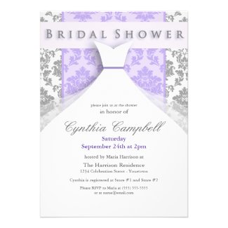 Lilac/Silver Damask Bridal Shower Invitations