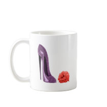 Lilac Stiletto Shoe and Red Rose Art Coffee Mugs