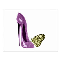 Lilac Stiletto Shoe and Yellow Butterfly Post Card