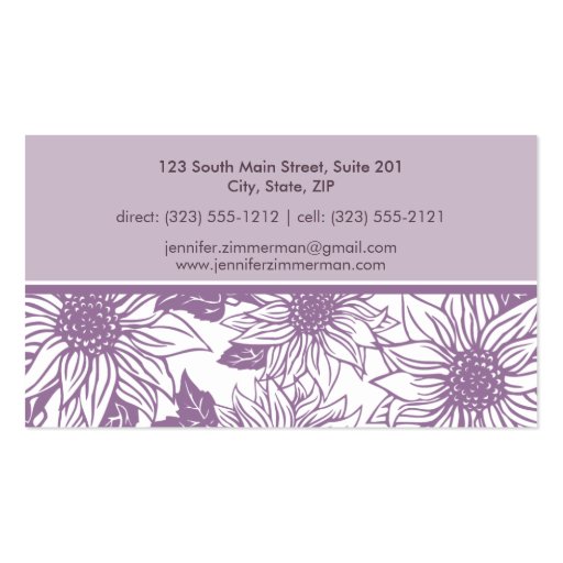 Lilac Sunflowers Floral Business Card (back side)