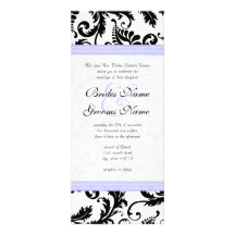 Lilac Trim Black Damask Swirls Wedding Invitation
