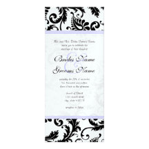 Lilac Trim Black Damask Swirls Wedding Invitation