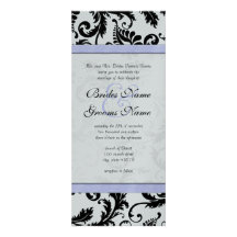 Lilac Trim Black Damask Swirls Wedding Invitation