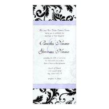 Lilac Trim Black Damask Swirls Wedding Invitation
