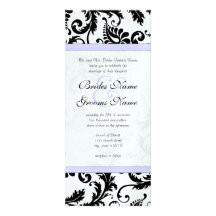 Lilac Trim Black Damask Swirls Wedding Invitation