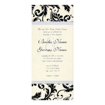 Lilac Trim Black Damask Swirls Wedding Invitation