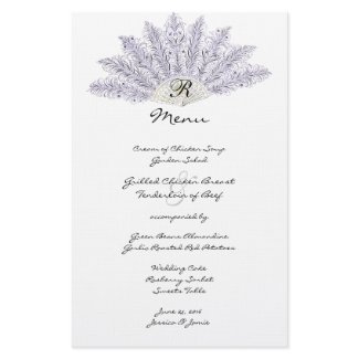 Lilac Vintage Feather Fan Wedding Menu stationery