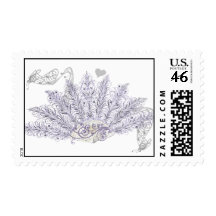Lilac Vintage Feather Fan Wedding Stamps