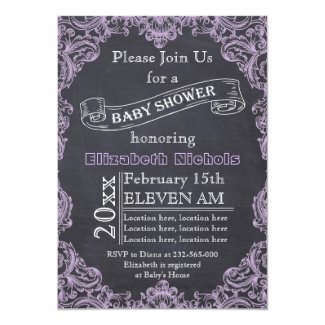 Lilac vintage frame and chalkboard baby shower card