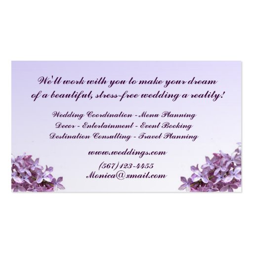 Lilac Wedding Consultant Business Card Template (back side)