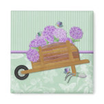 Lilac Wheelbarrow on Pastel Green magnets
