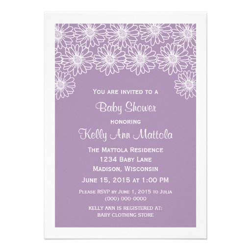 Lilac Whimsical Daisies Baby Shower Invite