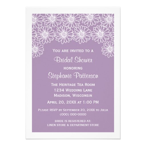 Lilac Whimsical Daisies Bridal Shower Invite