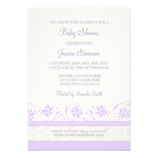 Lilac White Floral Custom Baby Shower Invitations