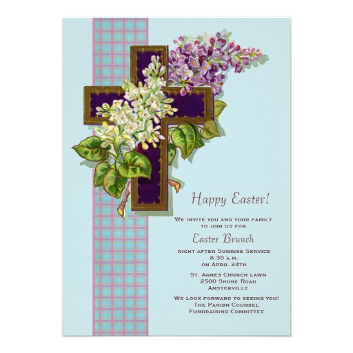 Lilacs and Crucifix Easter Invitation (front side)