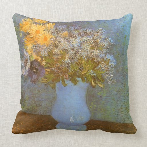 Lilacs, Daisies and Anemones by Vincent van Gogh Throw Pillow