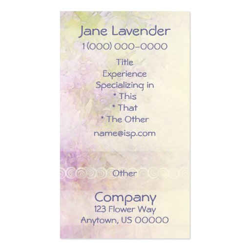 Lilacs & Lace Light Business Card (back side)