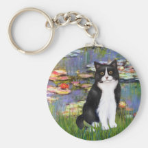 Lilies 2 - Black and White Cat Key Chain