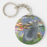 Lilies 2 - Russian Blue cat 2 Keychain