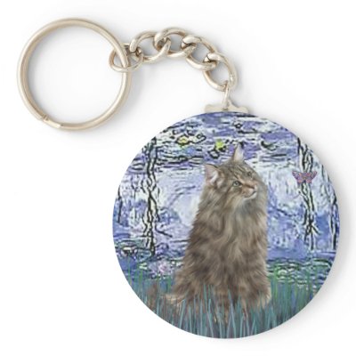 Lilies 6 Norwegian Forest Cat Keychain by masterpiececats