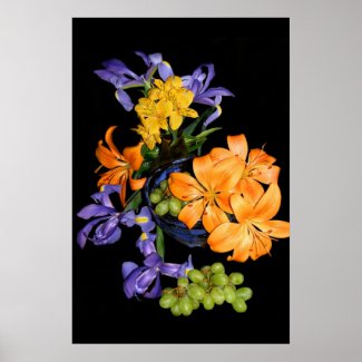 Lilies, irises and grapes print