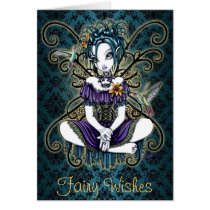baroque, teal, lillian, fairy, faery, faerie, fae, fairies, humming, bird, lillies, tiger, lily, lilly, gothic, victorian, mousepad, goth, pattern, myka, jelina, art, Card with custom graphic design