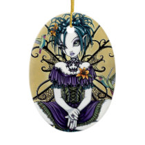 lillian, hummingbirds, lillies, lilly, flower, fairy, faery, fae, faerie, faeries, fairies, big, eyed, birds, cute, purple, fantasy, art, mika, myka, jelina, Ornament with custom graphic design