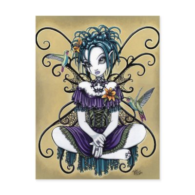 "Lillian" Gothic Hummingbird Fairy Art Postcard by mykajelina