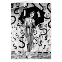 Lillian Roth umbrella and money greeting card