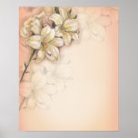 lily flowers art  design on peach posters