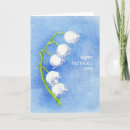 Lily of the Valley Mother's Day Card - Colored pencil illustration of the sweet, pretty, white bell-shaped Lily of the Valley flower.