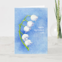 Lily of the Valley Mother's Day Card - Colored pencil illustration of the sweet, pretty, white bell-shaped Lily of the Valley flower.