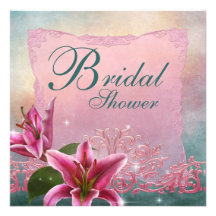 Lily Pink Teal Blue Lily Bridal Shower Invitations