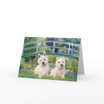 Lily Pond Bridge - Westies (two) Greeting Card