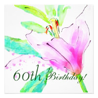 Lily Watercolor 60th Birthday Party Invitation