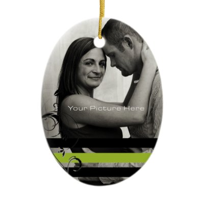  customized wedding this holiday ornament features black and lime green 