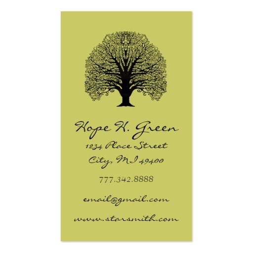 Lime and BLack Swirled Tree Business Cards (front side)