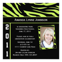 Lime and Black Zebra Print Graduation Invitation