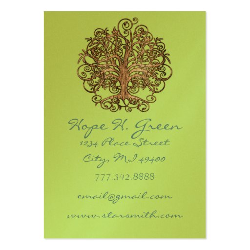 Lime and Brown Swirled Tree Business Card Templates (front side)