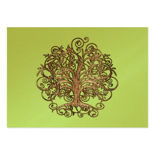 Lime and Brown Swirled Tree Business Card Templates (back side)