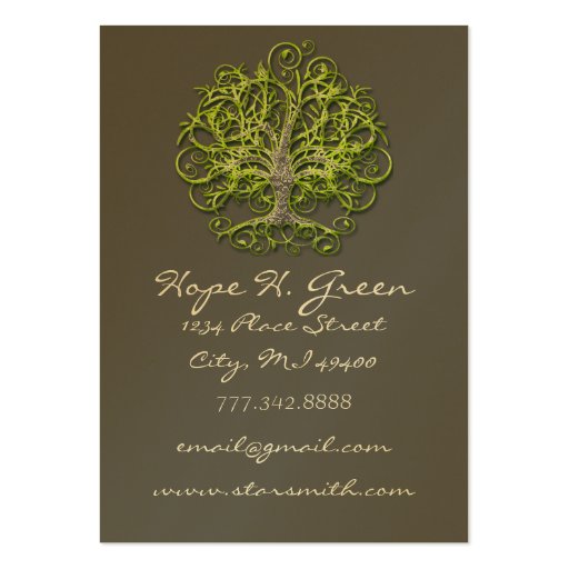 Lime and Brown Swirled Tree Business Card (front side)
