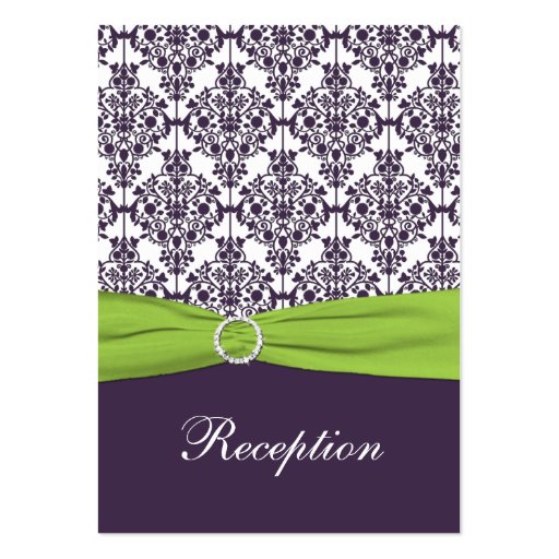 Lime and Purple Damask Enclosure Card Business Card Template (front side)