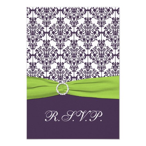 Lime and Purple Damask Reply Card - Small Invite (front side)