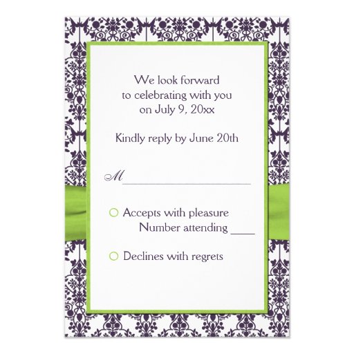 Lime and Purple Damask Reply Card - Small Invite