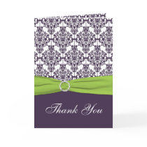 Lime and Purple Damask Thank you Card