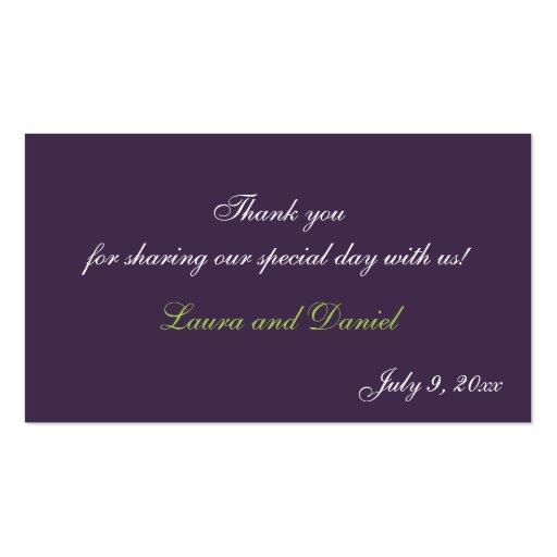 Lime and Purple Damask Wedding Favor Tag Business Card Templates (back side)