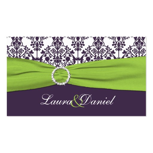 Lime and Purple Damask Wedding Favor Tag Business Card Templates (front side)